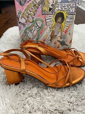 Jeffrey Campbell Metallic Orange Strappy Block Heel Sandals